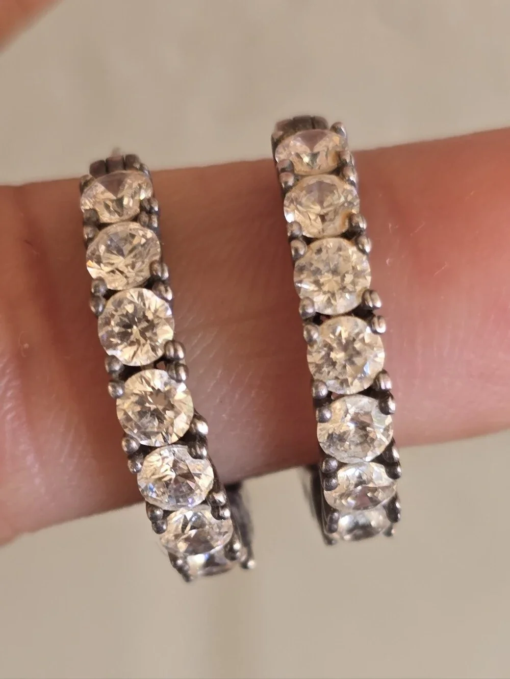 Elegant channel set sparkling CZ diamonds half filigree hoop earrings